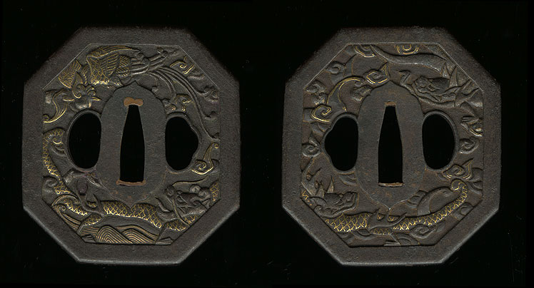 Juyo Token Taima - Nanban Iron Tsuba design of dragons