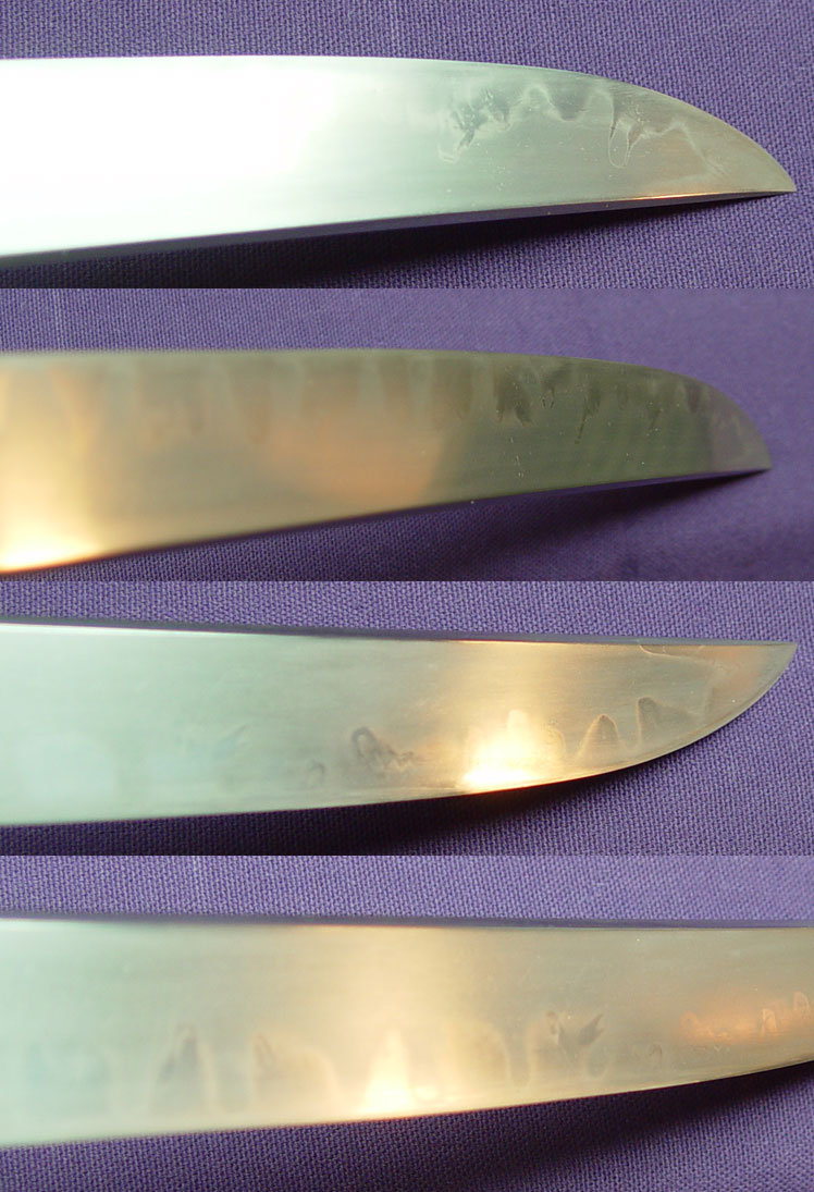 834 Japanese sword blade showing closeup of jigane and hamon